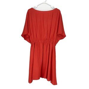 TARA JARMON Fluid Elasticated Waist Back Detailling Solid Red Mini Dress Size 38